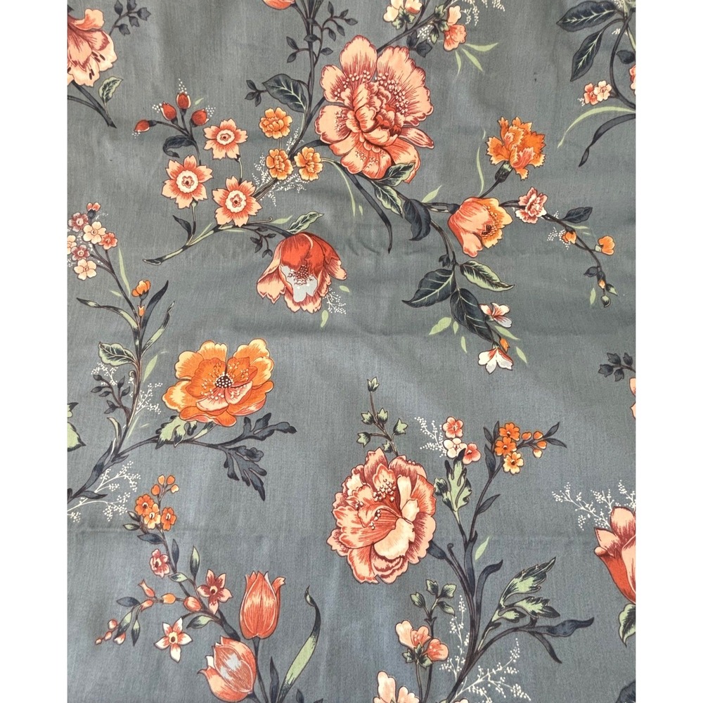 Kenmill Vintage 1980s Floral Fabric Slate Blue Teflon 5 Yards